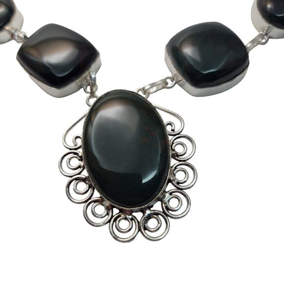 Bloodstone Sterling Silver Necklace - Elegant 22-Inch Necklace - Picture 3 of 7